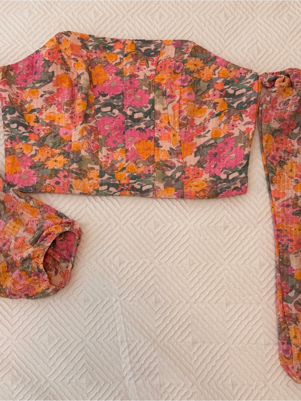 wild fable Pink & Orange Floral Off-Shoulder Crop Top